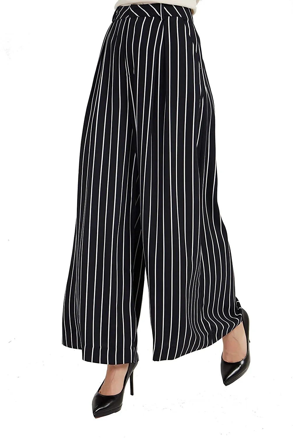 Women High Waist Chiffon Casual Wide Leg Long Palazzo Pants