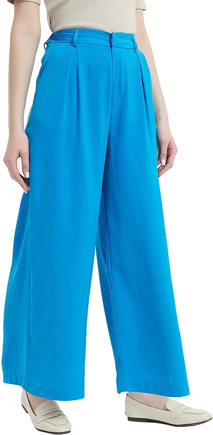 Women High Waist Chiffon Casual Wide Leg Long Palazzo Pants