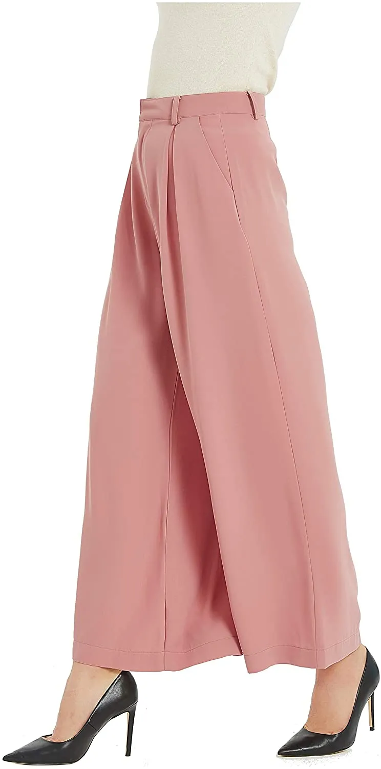 Women High Waist Chiffon Casual Wide Leg Long Palazzo Pants