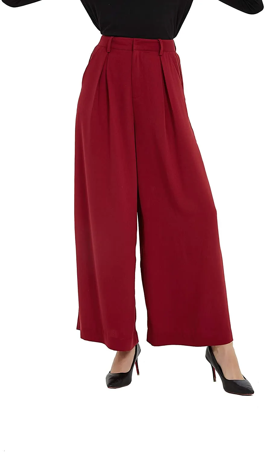 Women High Waist Chiffon Casual Wide Leg Long Palazzo Pants