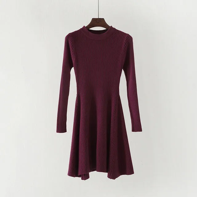 Women Long Sleeve Sweater Dress Women's Irregular Hem Casual Autumn Winter Dress Women O-neck A Line Short Mini Knitted Dresses