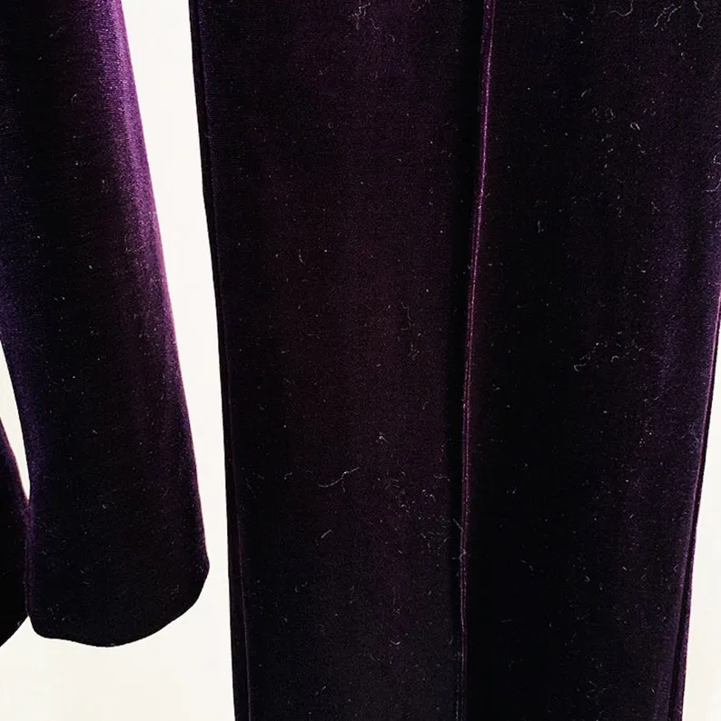 Women Velvet Dark Purple Blazer   Flare Trousers Suit