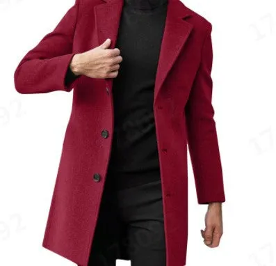 Woolen coat 2024 foreign trade men's new Korean style slim mid-length windbreaker woolen coat