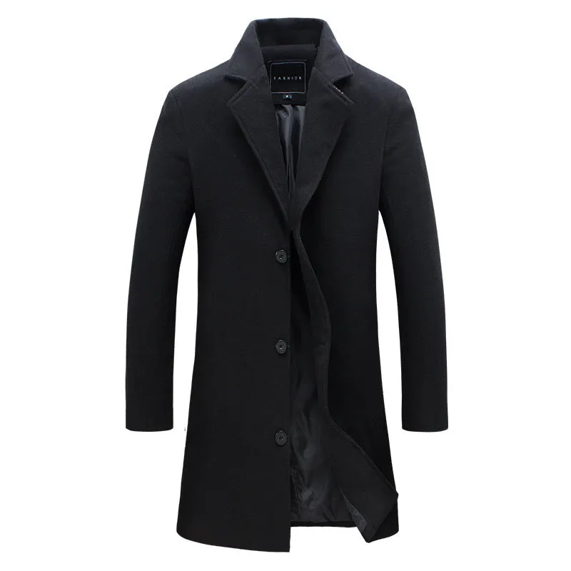 Woolen coat 2024 foreign trade men's new Korean style slim mid-length windbreaker woolen coat