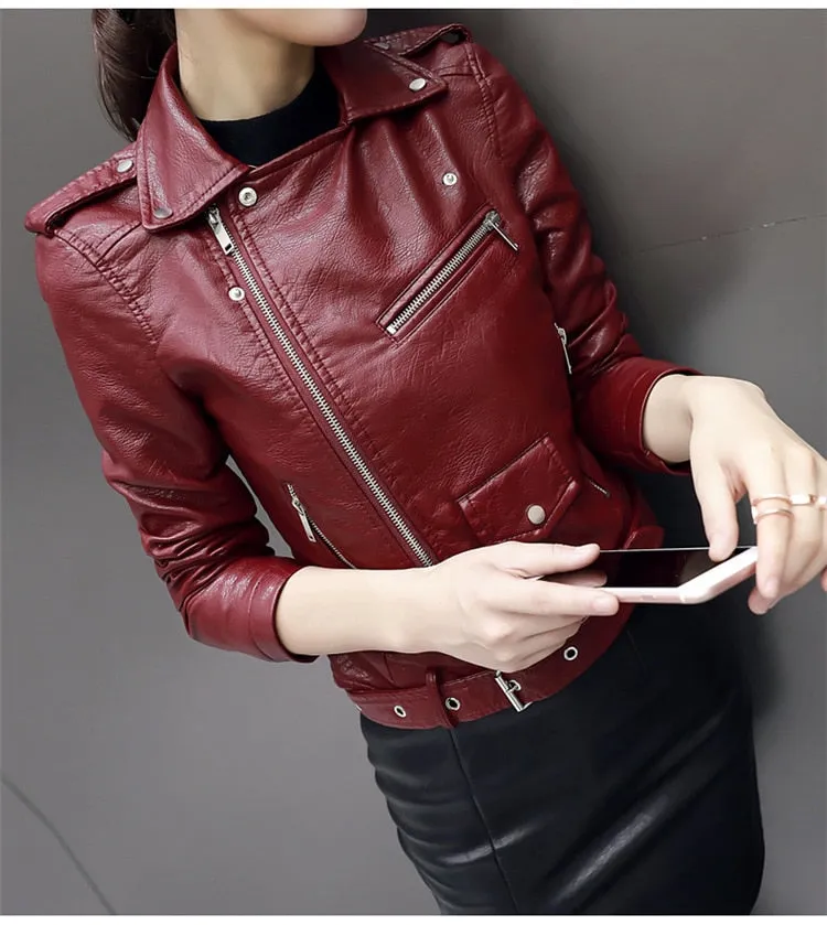 Zipper Motorcycle PU Leather Jacket