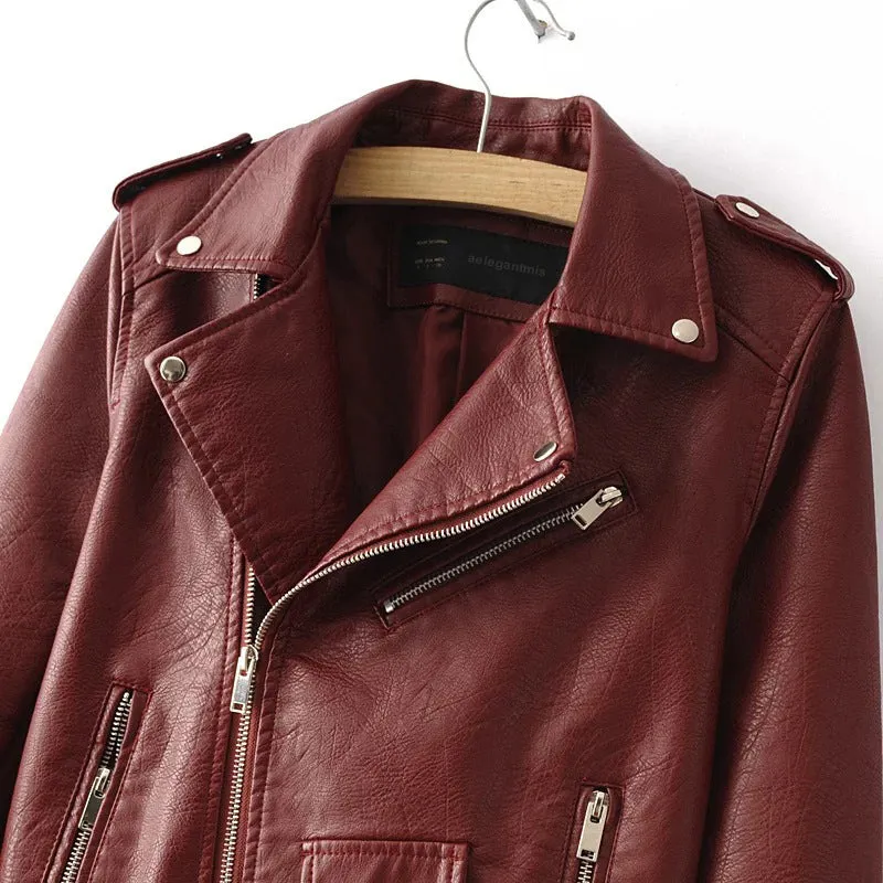 Zipper Motorcycle PU Leather Jacket